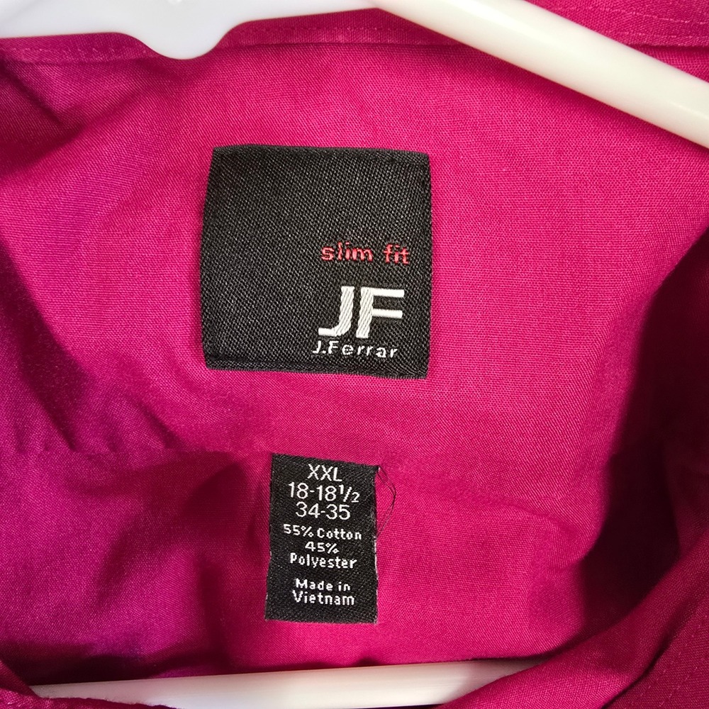 J. Ferrar Mens Slim Fit Dress Shirt Magenta Pink Long Sleeve XXL 18-18.5 34-35